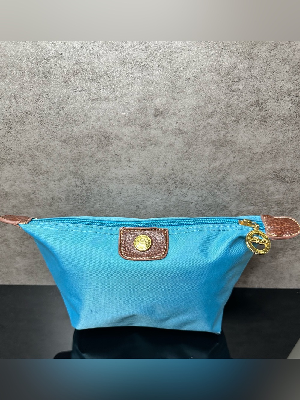 Longchamp Le Pliage Cosmetic Pouch / Makeup Bag – Turquoise Blue